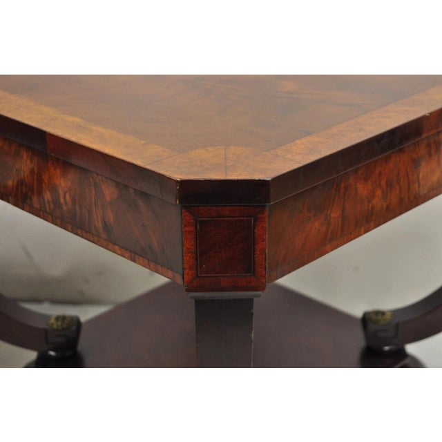 Vintage Regency Style Flamed Mahogany 2 Tier Square End Tables - A Pair For Sale - Image 11 of 12