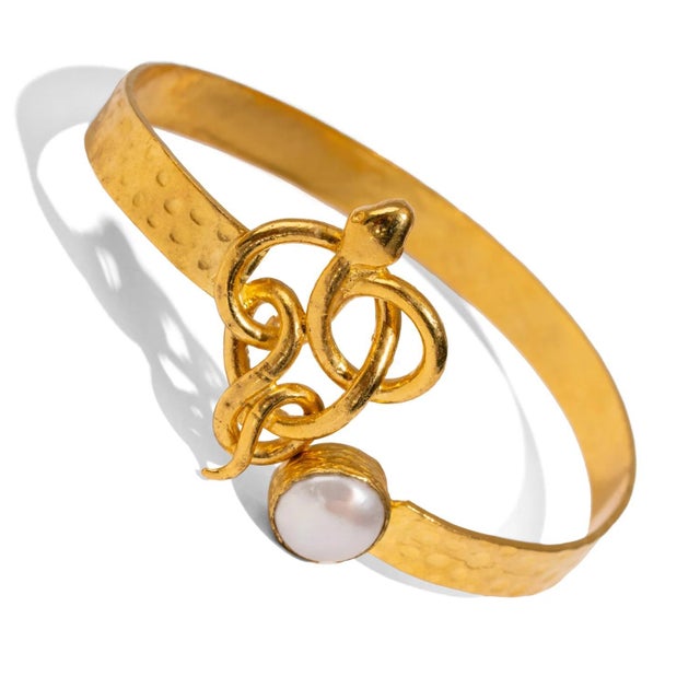 Contemporary Guardian Serpent & Pearl Cuff Bracelet For Sale - Image 3 of 8