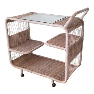 Vintage Tropical Tree Tier Wicker Bar Cart Sold For Sale