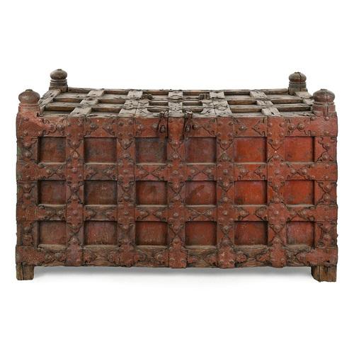 Large Wooden and Metal Chest with Red Patina For Sale - Image 11 of 11
