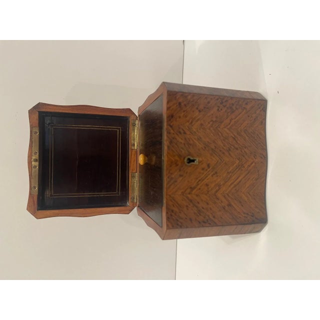 Wood English Square Burl Tea Caddy Brass Stringing and Interior Lid, 19th Century For Sale - Image 7 of 9