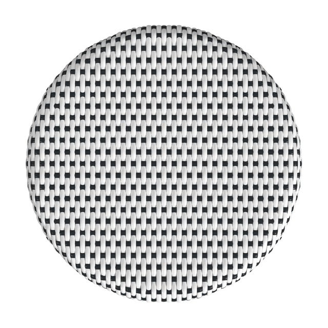 Tobias 18 in. Seat Height Round Rattan Dining Stool, White/Black Dot/ Natural Rattan Frame For Sale In Chicago - Image 6 of 7