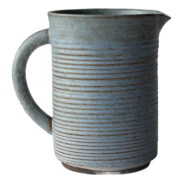 Mid-Century Modern Ceramic Turquoise Ribbed Jug, 1960 For Sale