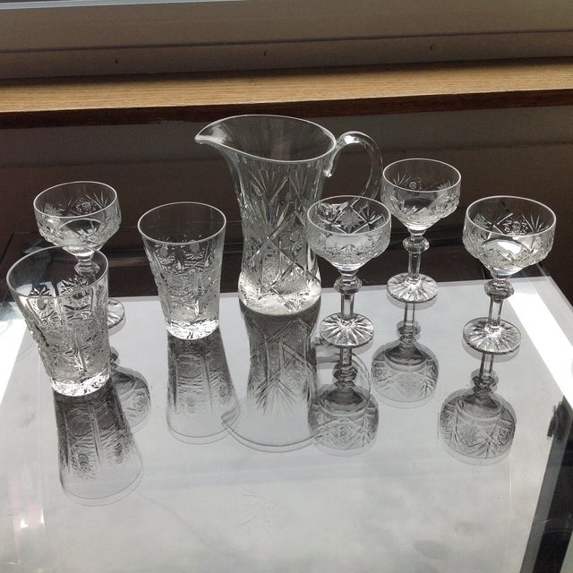 Transparent Bohemian Cut Crystal Barware Set - Set of 7 For Sale - Image 8 of 8