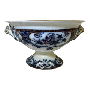 Antique Wedgwood Pearl-Ware Flow Blue Shannon Pattern Handled Centerpiece /Fruit Bowl From England - Circa 1850