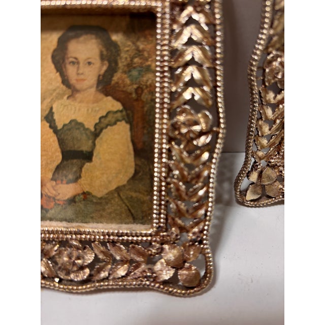 Metal Mid Century Petite Silver Plate Ornate Filigree Picture Frames, Set of 2 For Sale - Image 7 of 12