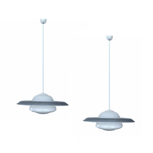 Bauhaus Large Art Deco Glass Pendant Lights, 1930s, Set of 2 For Sale - Image 3 of 15