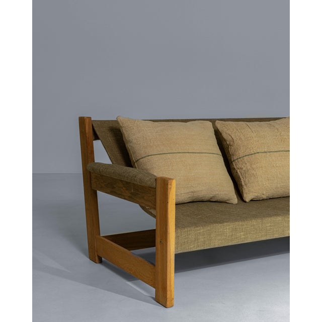1960s Danish Mid-Century Oak Frame Sling Sofa With Upholstered Cushions For Sale - Image 4 of 18