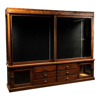 Antique Oak Mercantile Cabinet With Japanned Copper Hardware For Sale