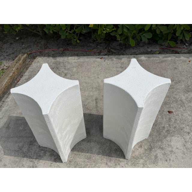 White Vintage 30” Sculptural White Plaster Pedestals, a Pair For Sale - Image 8 of 12