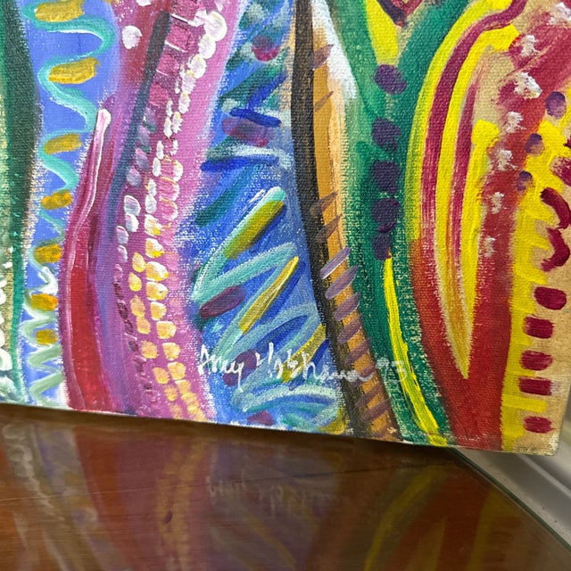 Blue 1970s Vintage Bold Colorful Expressionist Abstract Figurative Painting on Canvas For Sale - Image 8 of 10