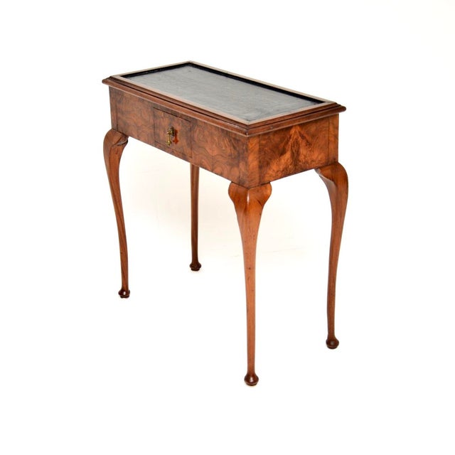 Antique Leather Top Console Table in Burr Walnut, 1890 For Sale - Image 6 of 12