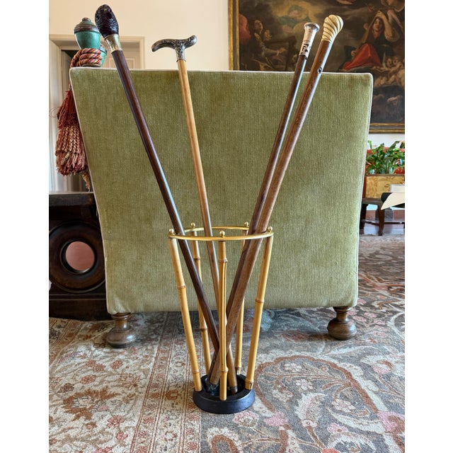 Hollywood regency bamboo umbrella rack France, 1970 Bamboo & brass H 39 cm x 24 cm diam. Conditions: excellent consistent...