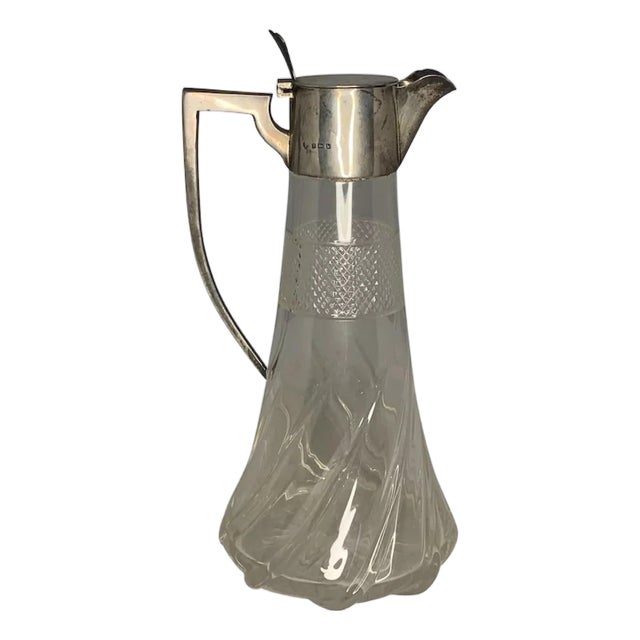 Antique Sterling Silver Mounted Crystal Claret Jug, Birmingham 1903 For Sale