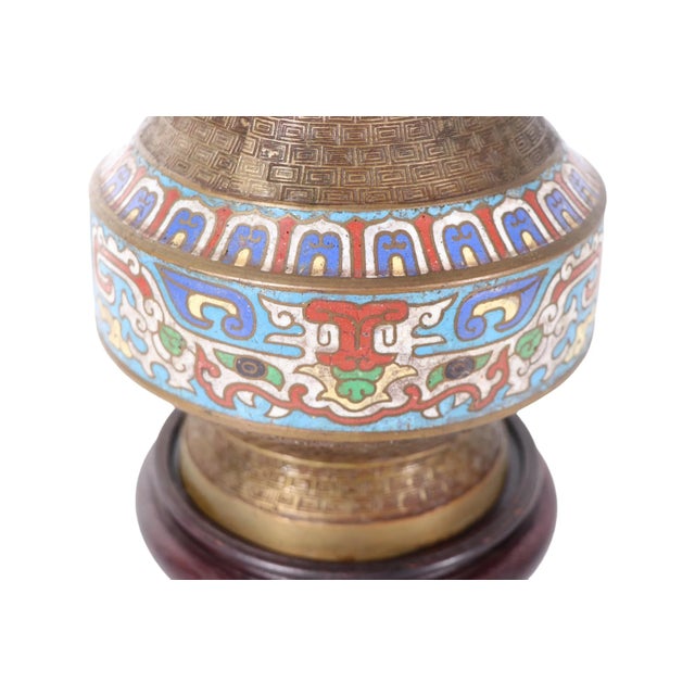 Vintage Asian Brass Champleve Table Lamp For Sale - Image 10 of 12