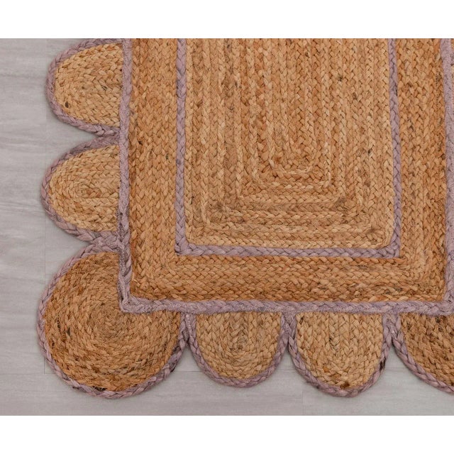 Not Yet Made - Made To Order Lavender Trim Jute Scallop Braided Handmade Rug 4x6 Ft. For Sale - Image 5 of 7