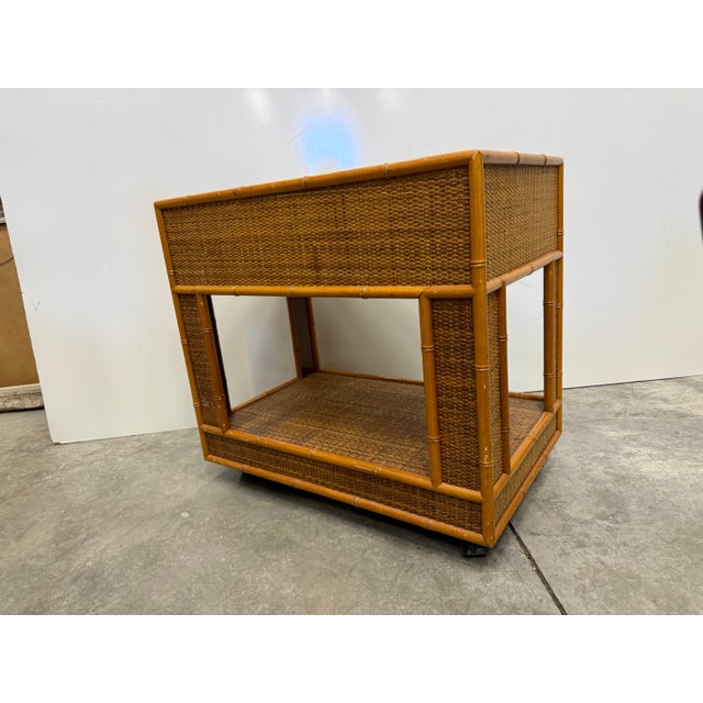 Vintage Rattan and Wicker Nightstand For Sale - Image 10 of 12