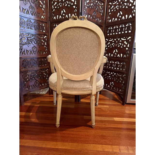 Mid 20th Century Vintage 1940s Louis XVI French Revival Neoclassical Giltwood Bow-Crest Armchair For Sale - Image 5 of 11