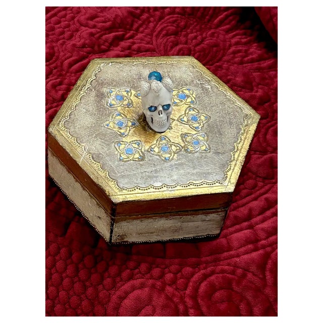 Ooak, Florentine Box/Deer Antler Skull/Natural Apatite For Sale In Los Angeles - Image 6 of 7