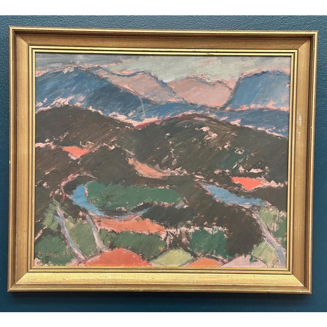 Original Swedish Oil on Panel – “At Vålådalen, 1957” by John Hedman – Framed 54.5 × 47 cm (21.5" × 18.5") A classic...