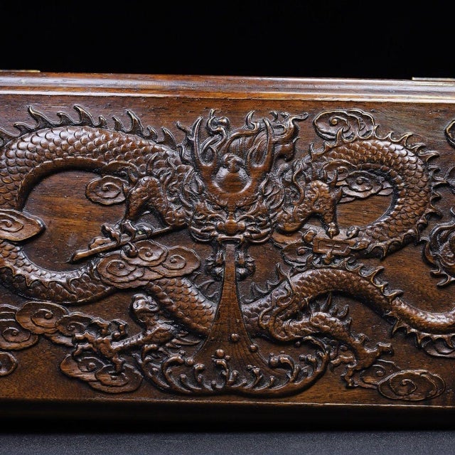 Wood Vintage Rosewood Carved Dragon Treasure Box / Keepsake Box For Sale - Image 7 of 10