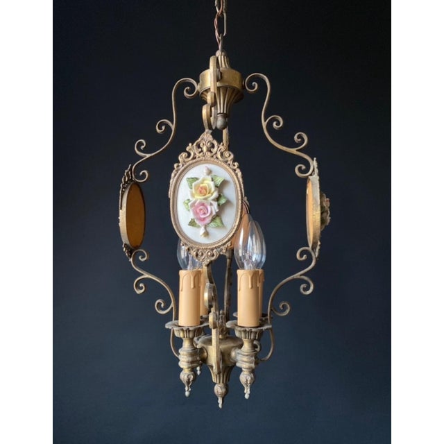 Ceramic and Brass Chandelier, 1960s For Sale - Image 13 of 13