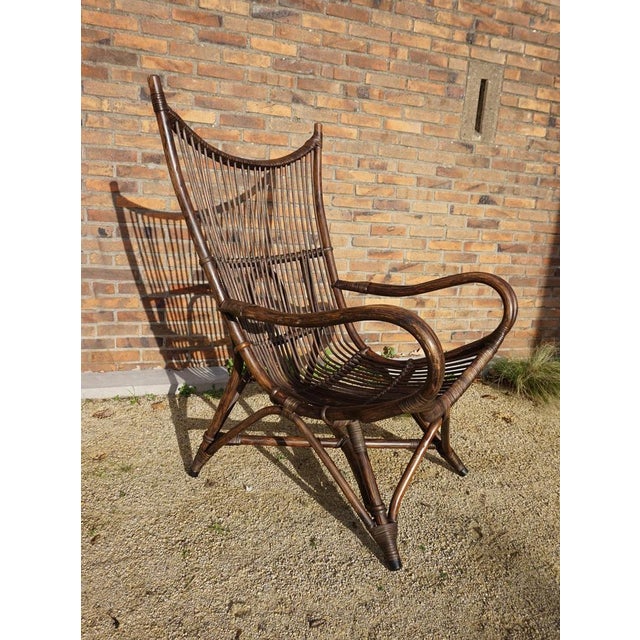 Bamboo and Leather Sculptural Fan Back Lounge Chair, 1960s For Sale - Image 13 of 18
