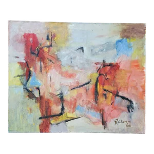 1960s Mid Century Modern Vintage Abstract Expressionist Signed Painting