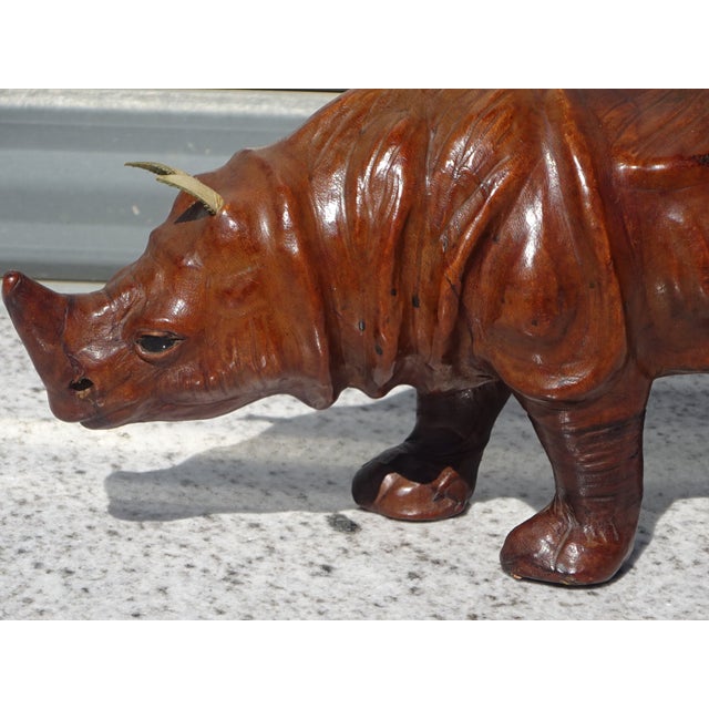 Vintage Leather Rhinoceros, India, 1950s For Sale - Image 3 of 14
