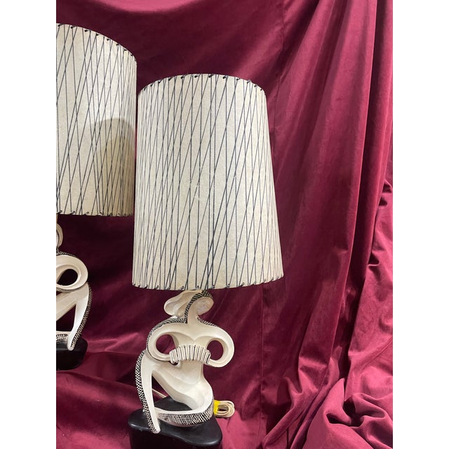 1950s FAIP Lamps Moderne Stylized in the Style of Frederic Weinberg With Original Shades - a Pair For Sale - Image 9 of 12