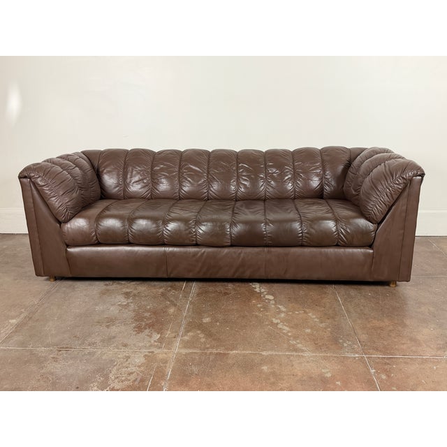 1980s Vintage 1980's Brown Leather Sofa For Sale - Image 5 of 8