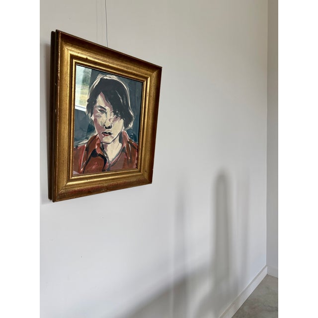 Contemporary 1980s Original Painting Portrait of Stylish Brunette Woman For Sale - Image 6 of 13