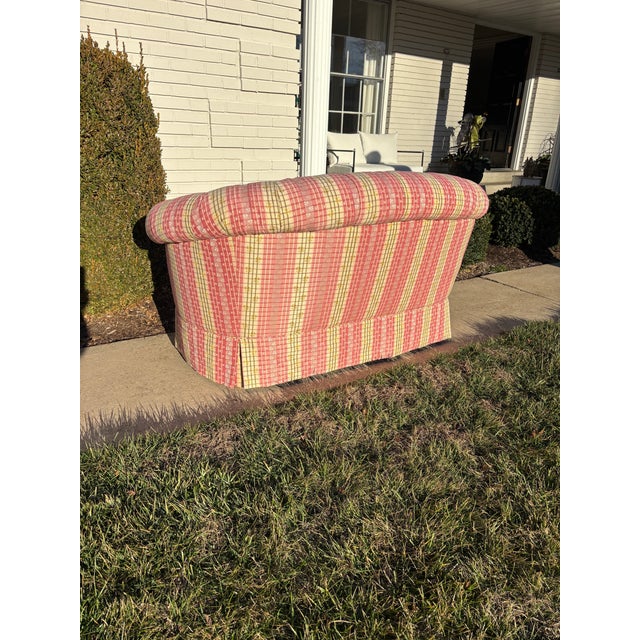 Stunning pair of O. Henry House fine furniture small scale sofas or loveseats. Beautifully covered in traditional fabric....