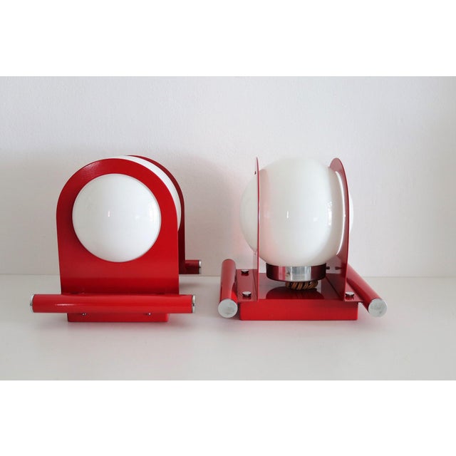 Italian Pop Style Metal Wall Sconces with Milk White Glass Shades, 1970s, Set of 2 For Sale - Image 9 of 18