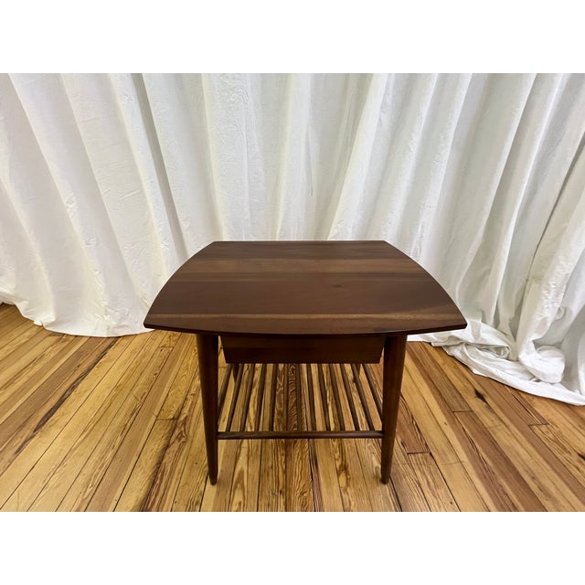 Mid-Century Modern Pair of Mid-Century Style Modern Walnut End Tables With Slatted Shelves For Sale - Image 3 of 5