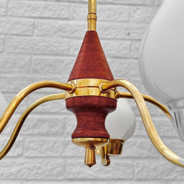 Brown Scandinavian Modern Chandelier in Brass and Glass, Sweden, 1940s For Sale - Image 8 of 10