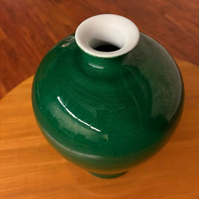 Vintage Green Crackle Glaze Meiping Vase For Sale - Image 4 of 13