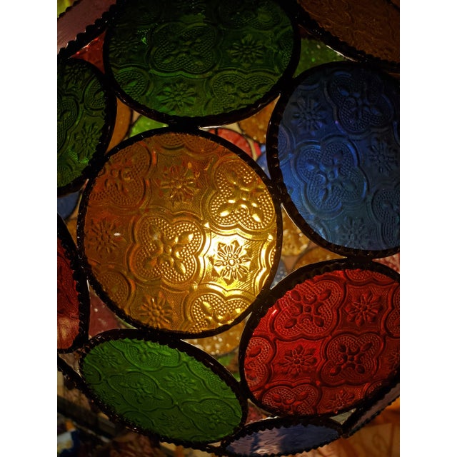 Small size all stained multicolor glass Moroccan Ball lantern, measuring approximately 8 inches in diameter. Such an...