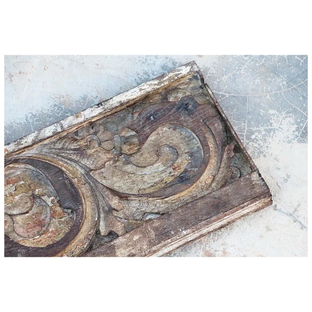 Gold 18th Century Antique, Baroque Period, Architectural Large Polychrome Altar Panel For Sale - Image 8 of 9