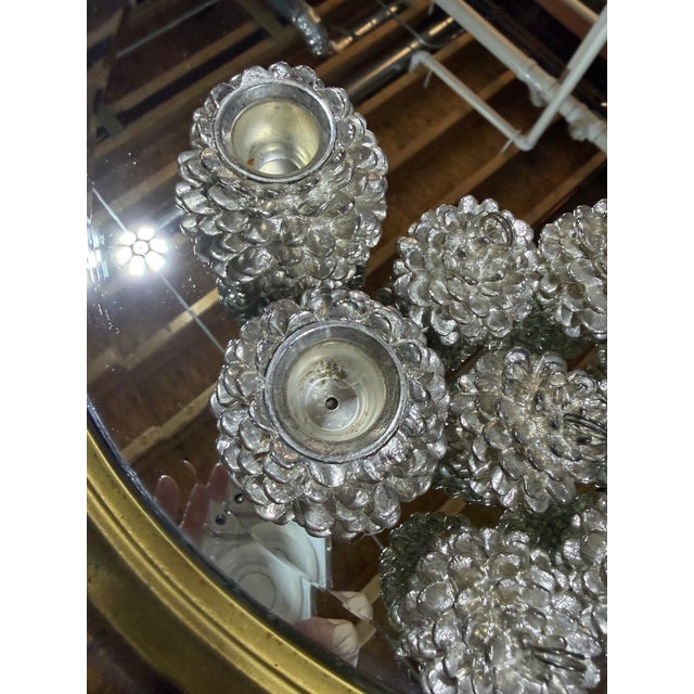 Contemporary Vintage Department 56 Silver-Plated Acorn Tabletop Set – 12 Place Card Holders & 2 Taper Candle - 14 pcs For Sale - Image 3 of 4