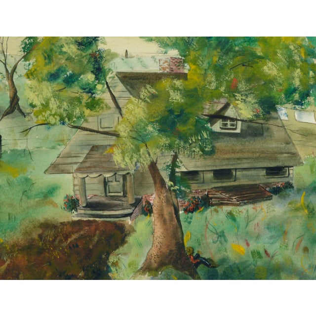 Bisno Primitive Farmhouse Watercolor on Paper 1945 For Sale - Image 4 of 5