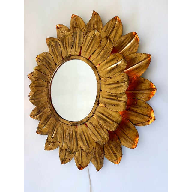 Gold Large Mid-Century Modern Sunflower Backlit Wall Mirror, Germany, 1960s For Sale - Image 8 of 18