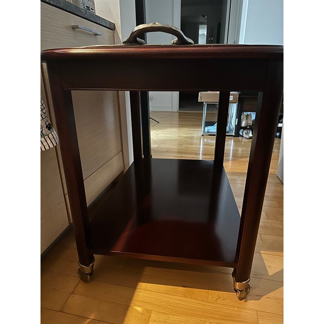 English Hickory Chair Company Mahogany Bar Cart With Antique Silver Tray For Sale - Image 3 of 8