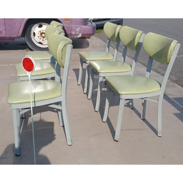 Avocado Vintage Mid Century Modern Tubular Steel and Vinyl Dining Chairs, Set of Six For Sale - Image 8 of 12