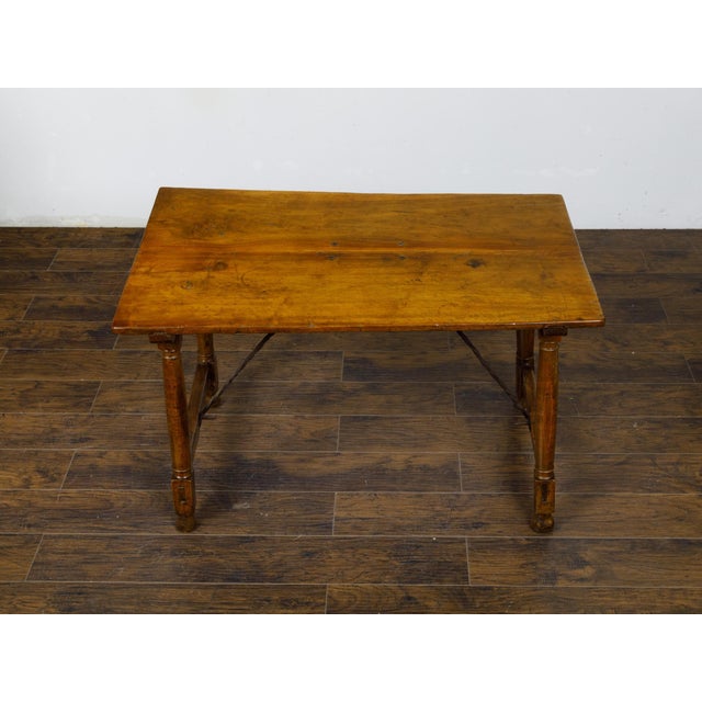 Italian 19th Century Walnut Console Table with Column Legs and Iron Stretchers For Sale - Image 10 of 12
