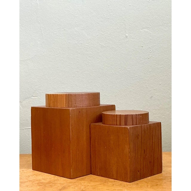 Vintage Square Wood Storage Boxes - Set of 2 For Sale - Image 4 of 12