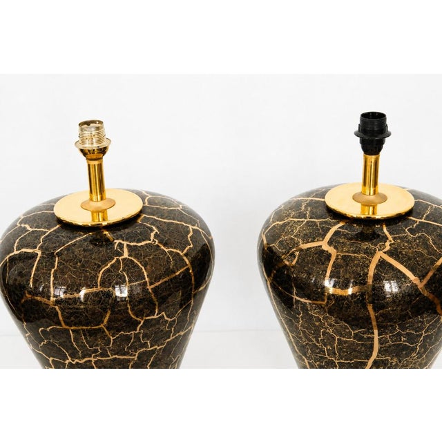 Baluster Shaped Table Lamps in Glazed Black and Gold Ceramic, Set of 2 For Sale - Image 18 of 18