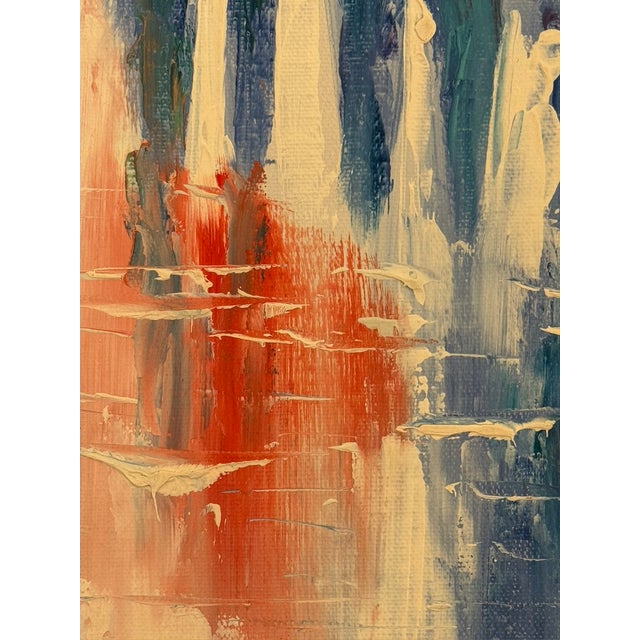 1970s Mid-Century Impressionist Rainy Cityscape by W. Amion – Heavy Slate Blue Frame For Sale - Image 5 of 15