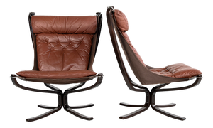 Vintage Highback Falcon Chairs in Cognac Leather by Sigurd Ressell for Vatne Møbler, 1970s, Set of 2