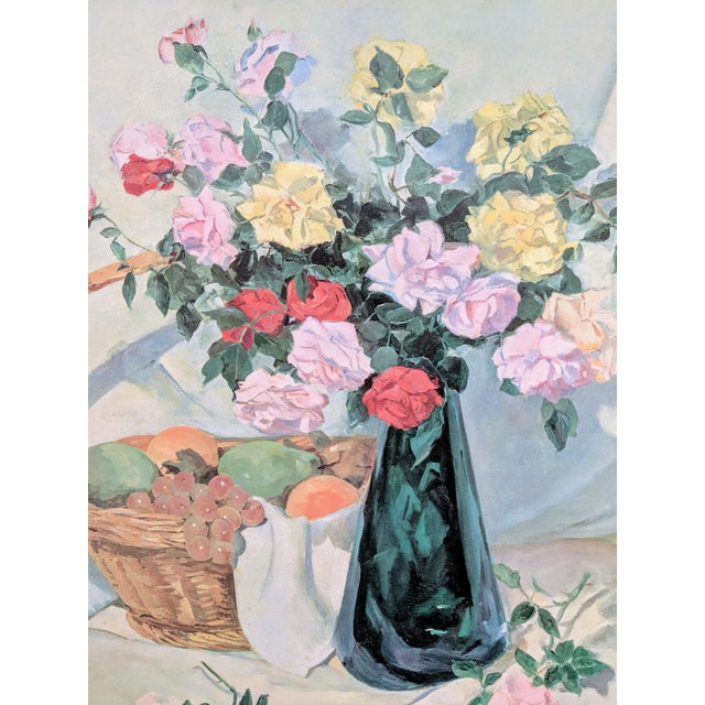Mid 20th Century Vintage Still Life Botanical Floral Bouquet Framed Art Signed For Sale - Image 5 of 9